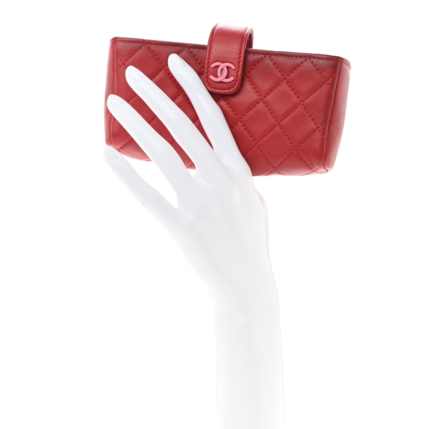 Lambskin Quilted Mini Phone Holder Clutch Red Pink