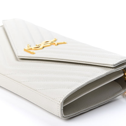 Saint Laurent Grain De Poudre Matelasse Chevron Monogram Chain Wallet Crema Soft 8 of 9