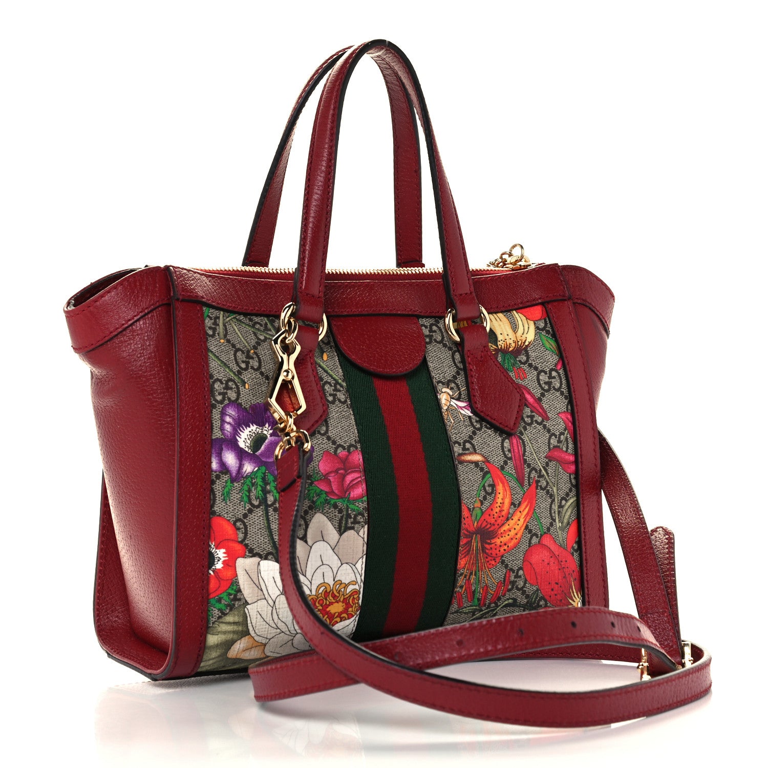 Gucci GG Supreme Monogram Flora Web Small Ophidia Tote Bag Red 3 of 11