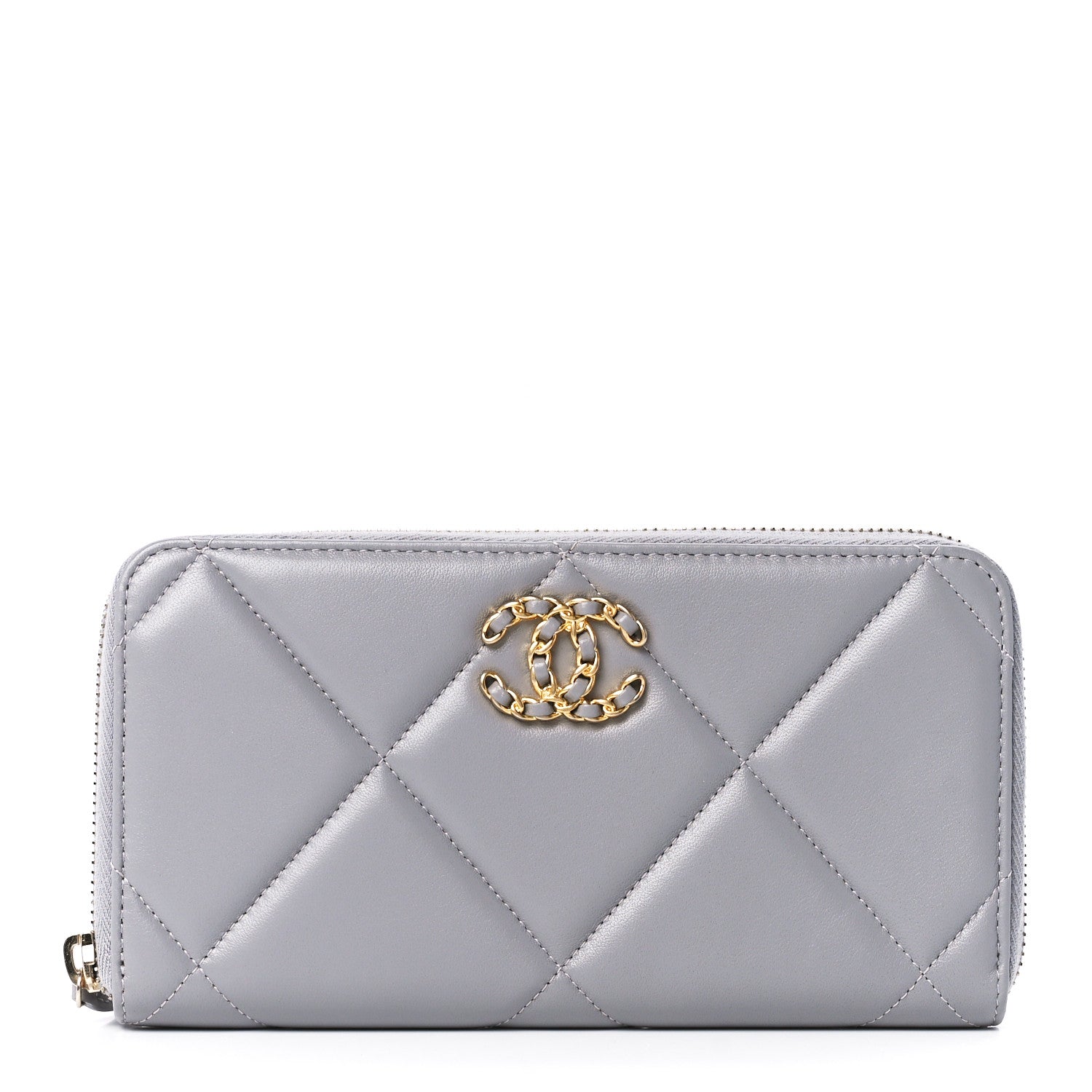Chanel Lambskin Quilted Chanel 19 Long Zipped Around Wallet Grey 1 of 12