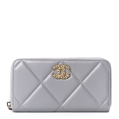 Chanel Lambskin Quilted Chanel 19 Long Zipped Around Wallet Grey 1 of 12