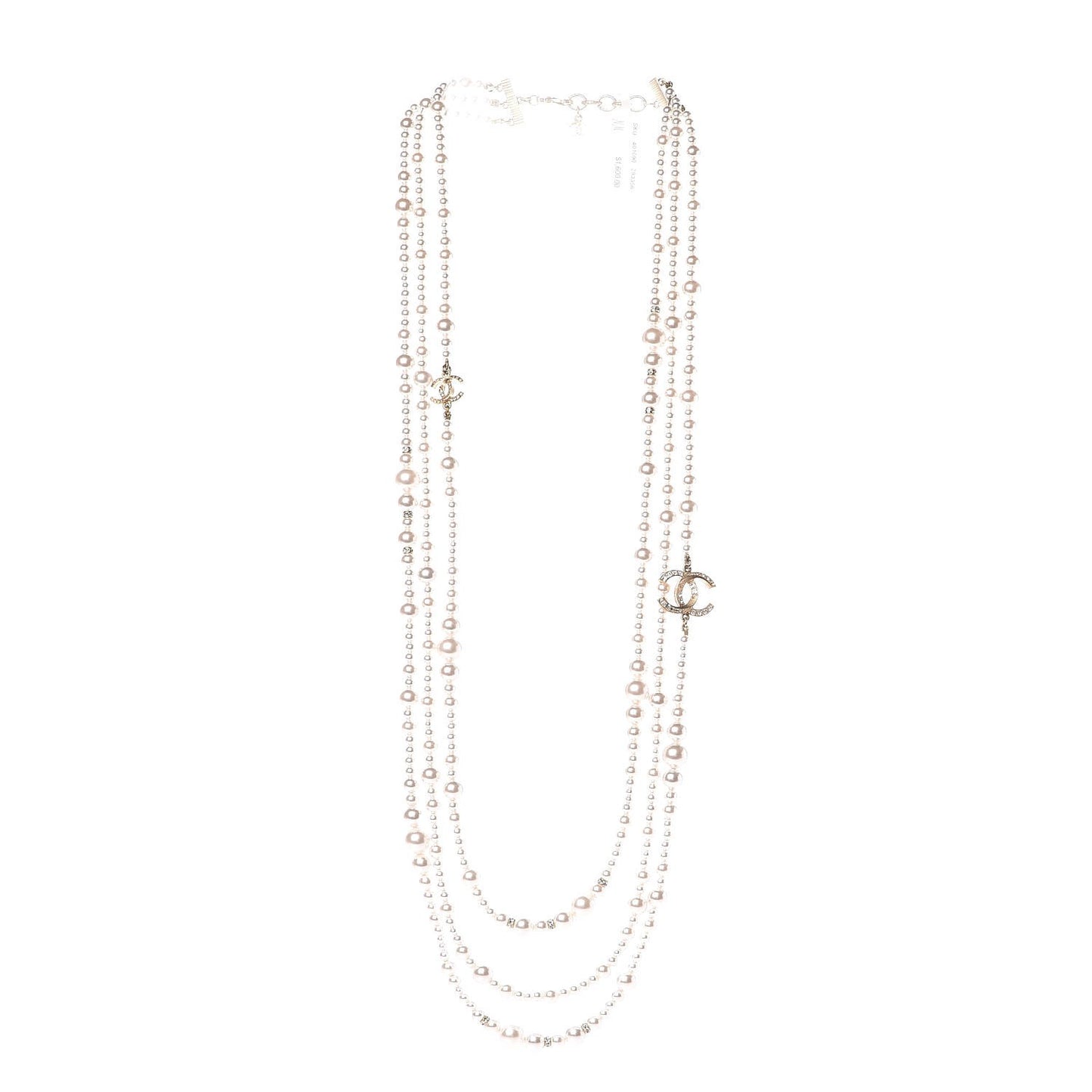 Graduated Pearl Crystal CC Multi Strand Necklace Gold