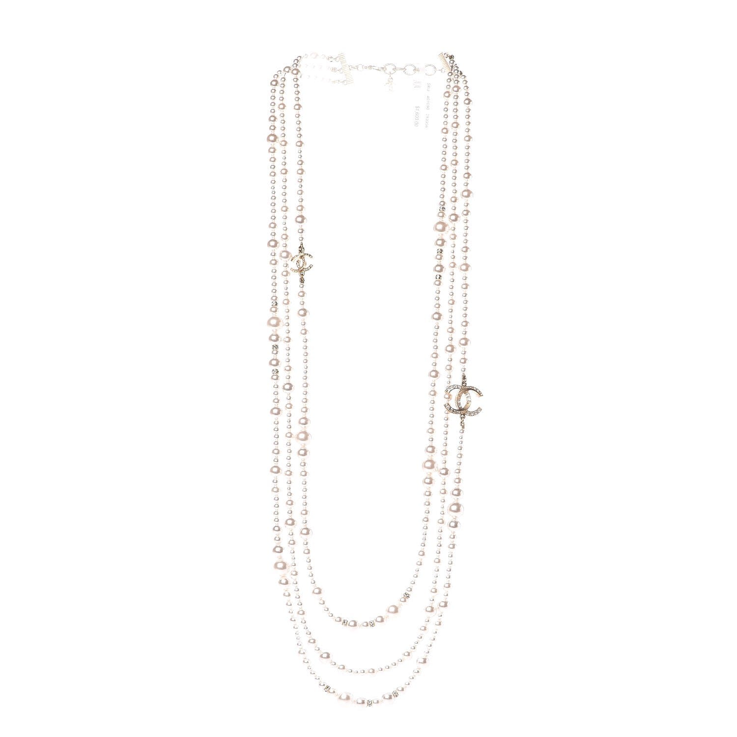 Chanel Graduated Pearl Crystal CC Multi Strand Necklace Gold 3 of 7