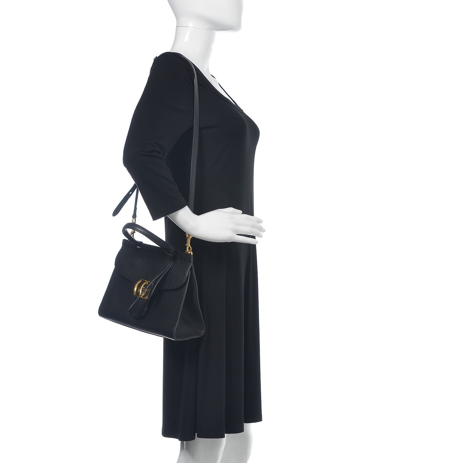 Gucci Calfskin Mini GG Marmont Top Handle Bag Black 2 of 12