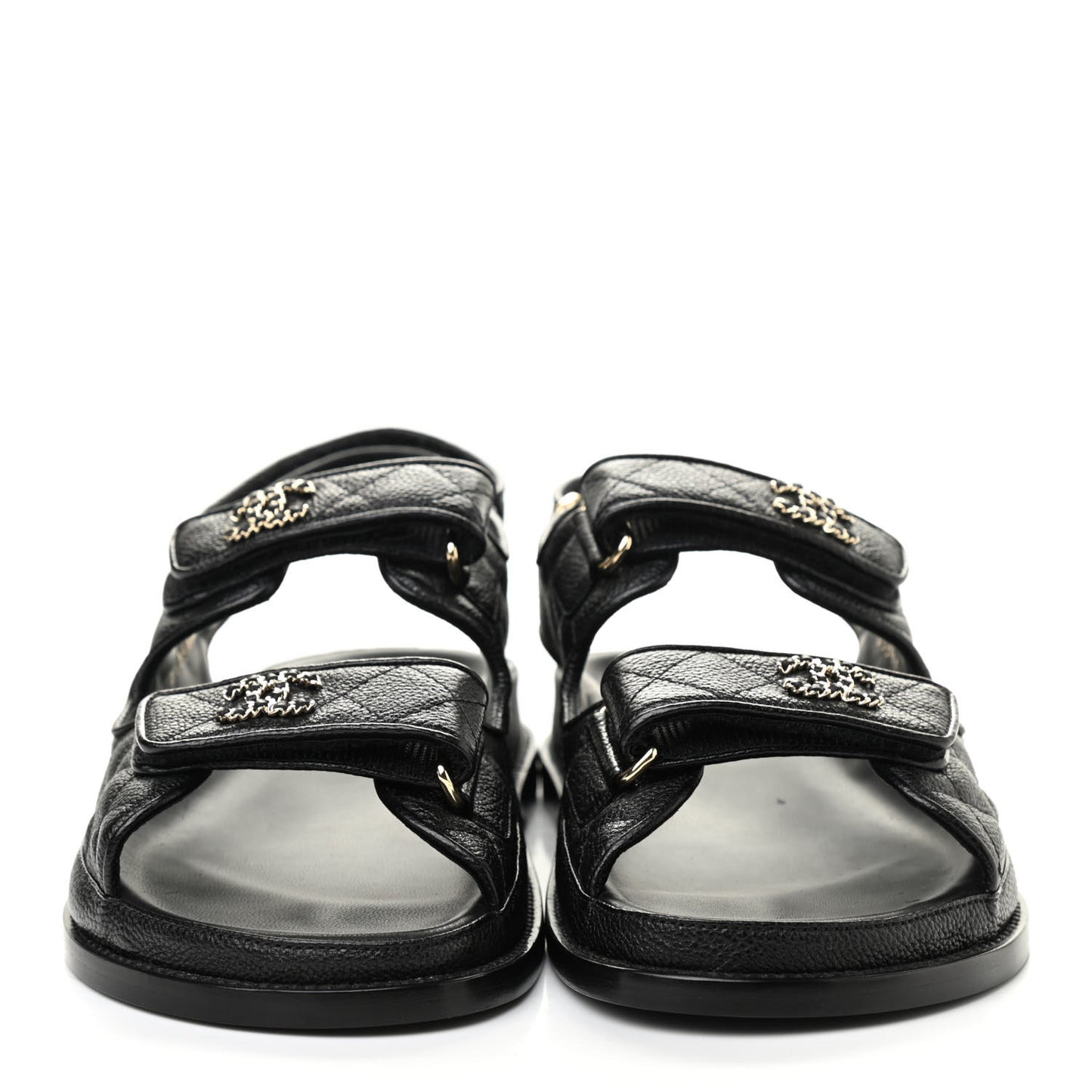 Grained Calfskin Velcro Dad Sandals 39 Black