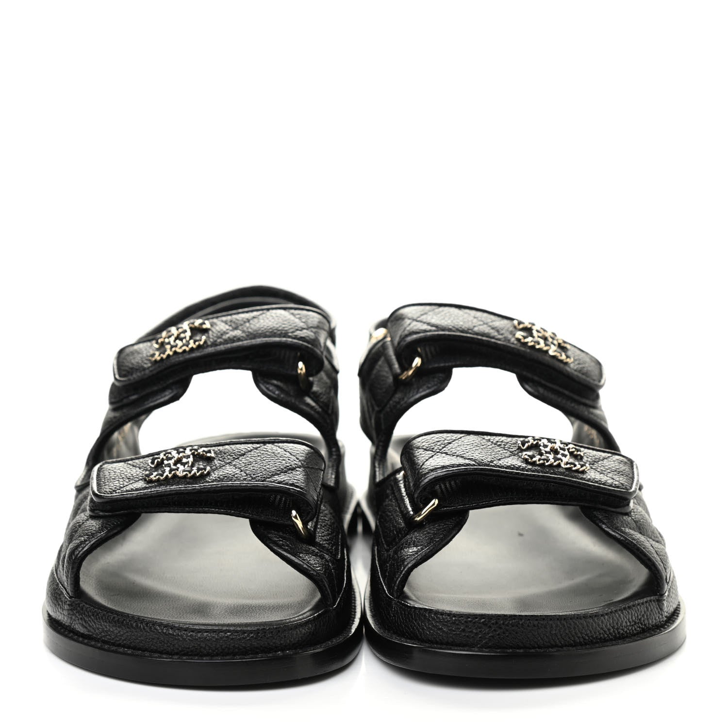 Chanel Grained Calfskin Velcro Dad Sandals 39 Black 2 of 8