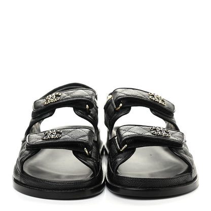 Chanel Grained Calfskin Velcro Dad Sandals 39 Black 2 of 8