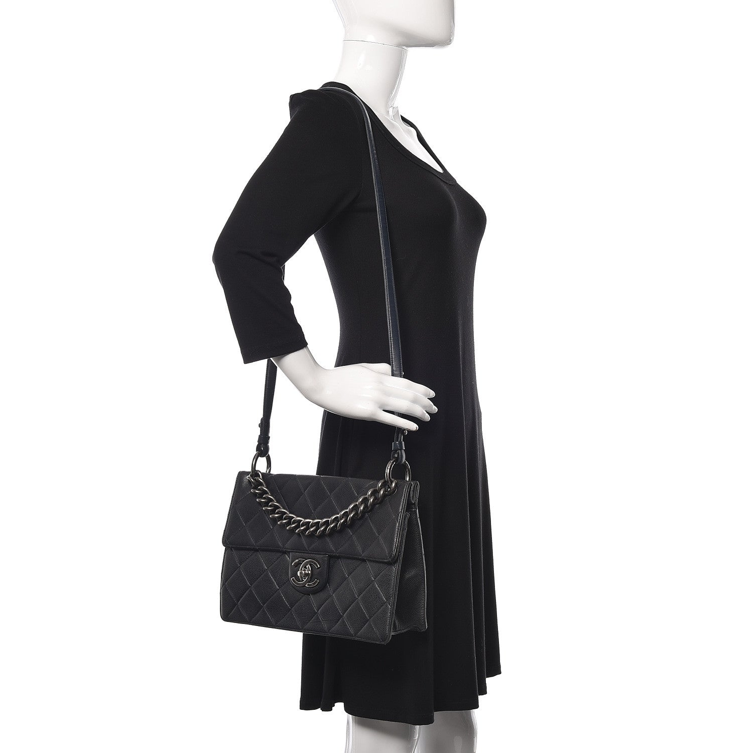 Chanel Caviar Quilted Large Retro Class Flap Dark Navy Blue 2 of 16