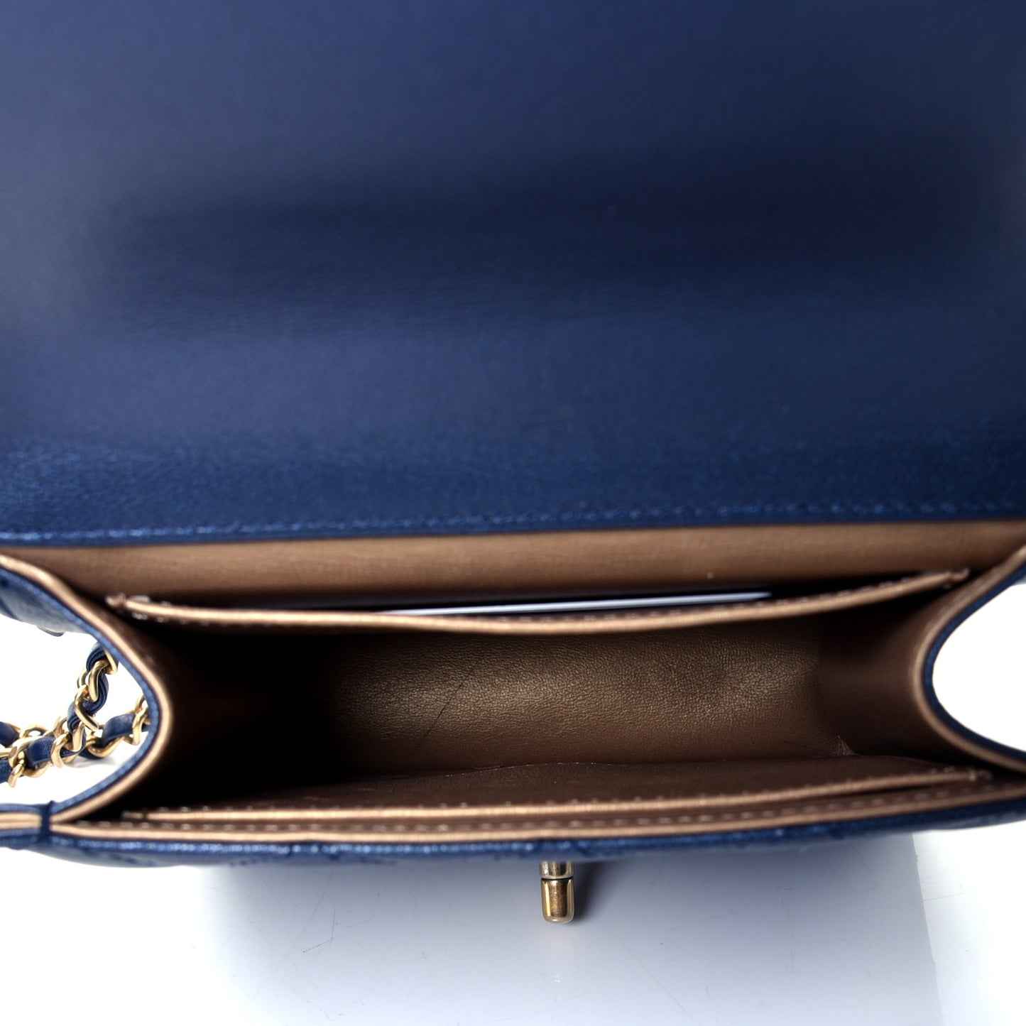 Iridescent Lambskin Quilted Chic Pearls Flap Navy Blue