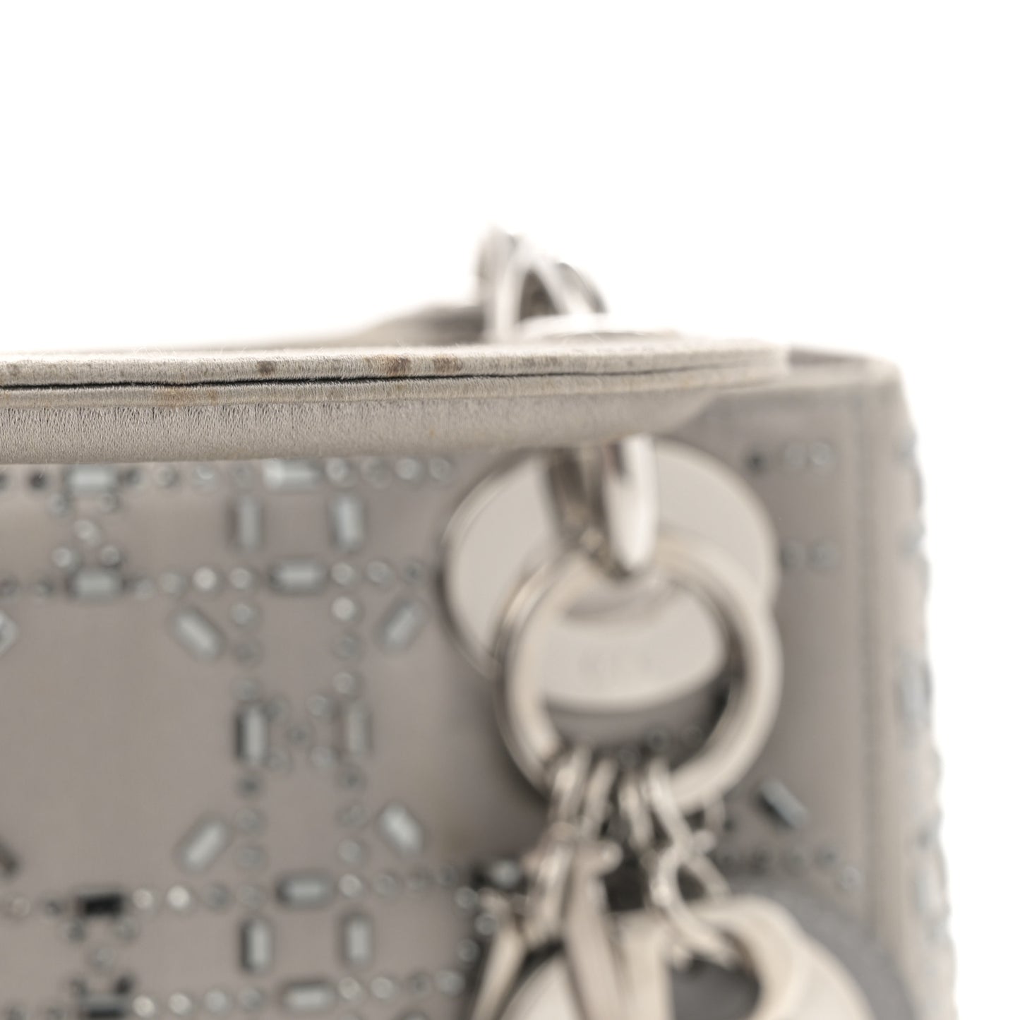 Satin Crystal Cannage Mini Lady Dior Gray