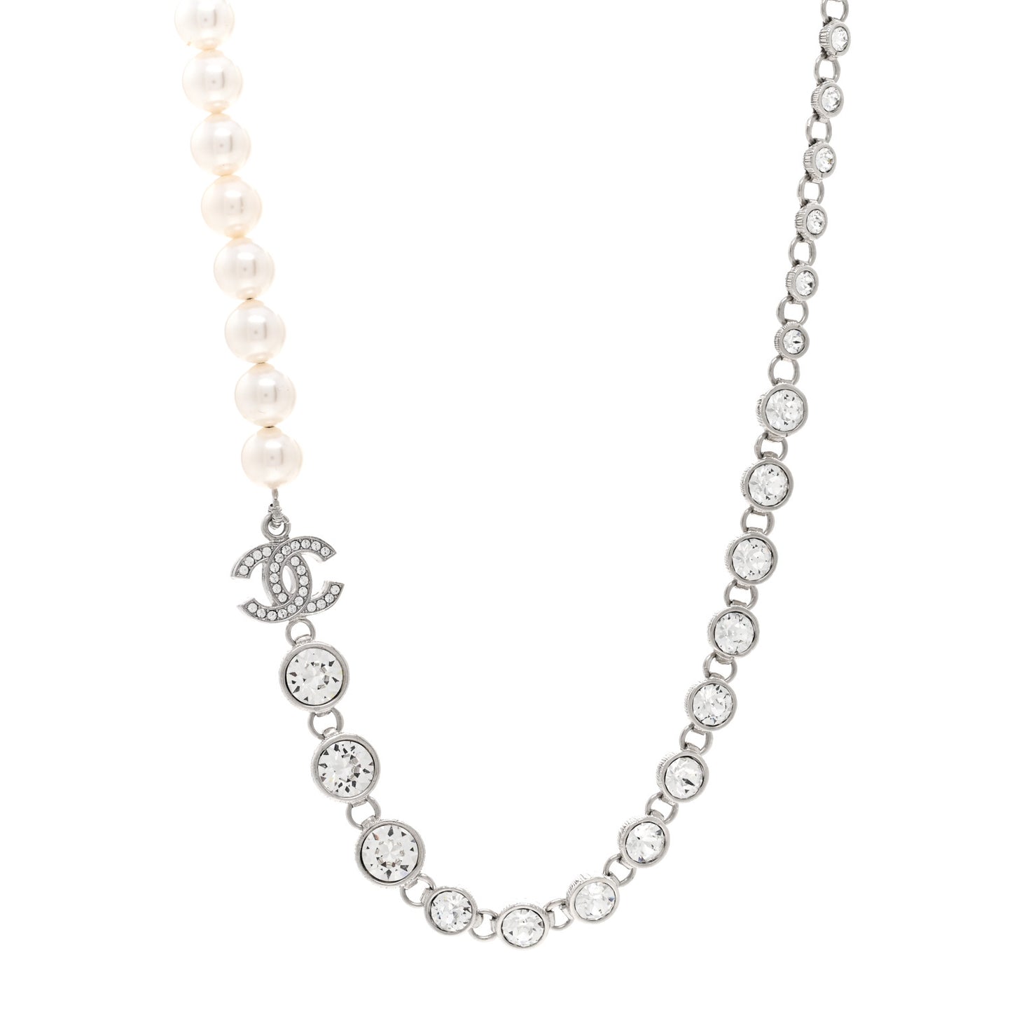 Pearl Crystal CC Choker Necklace Silver