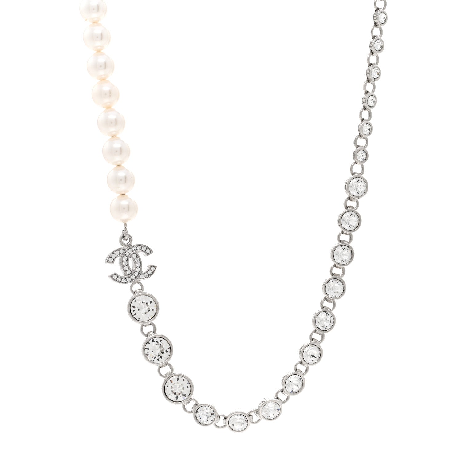 Chanel Pearl Crystal CC Choker Necklace Silver 1 of 5