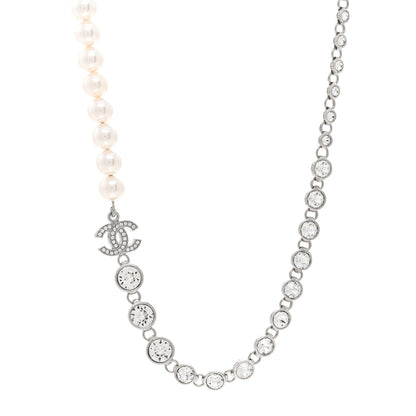 Chanel Pearl Crystal CC Choker Necklace Silver 1 of 5
