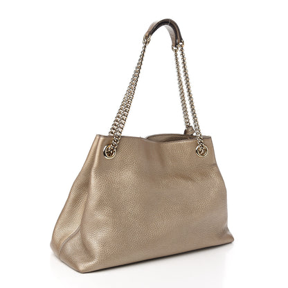 Gucci Metallic Pebbled Calfskin Medium Soho Chain Shoulder Bag Golden Beige 2 of 17