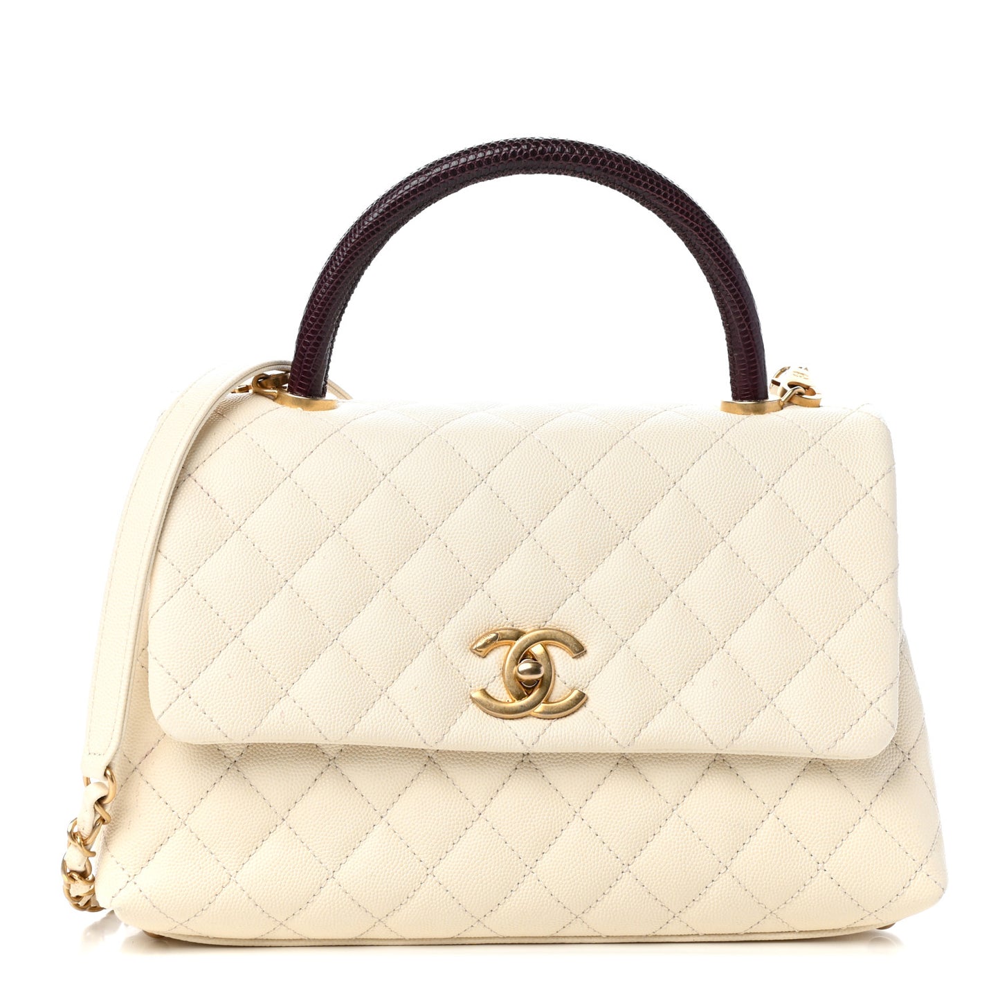 Caviar Lizard Quilted Small Coco Handle Flap Ivory