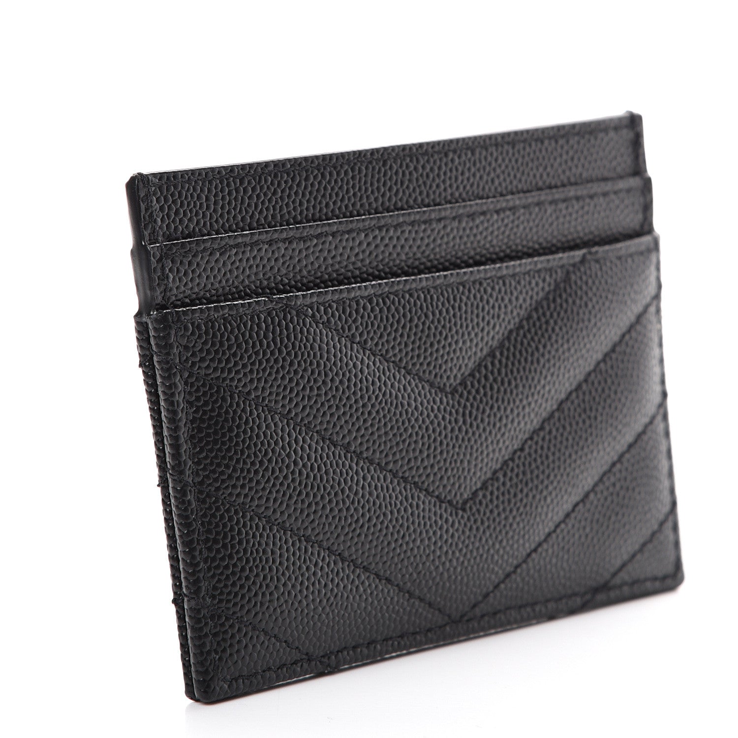 Saint Laurent Grain De Poudre Matelasse Chevron Monogram Credit Card Case Black 2 of 7