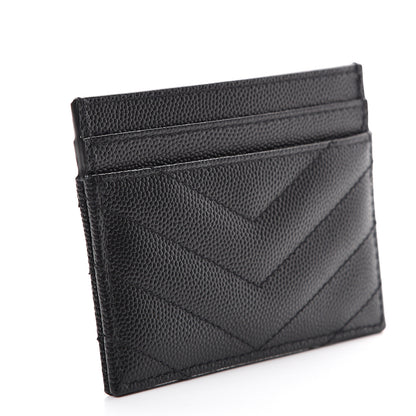 Saint Laurent Grain De Poudre Matelasse Chevron Monogram Credit Card Case Black 2 of 7