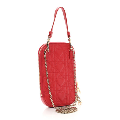 Christian Dior Lambskin Cannage Dioramour Lady Dior Phone Holder Bright Red 3 of 9