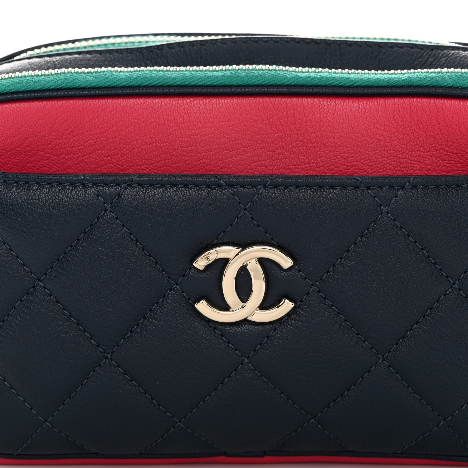 Chanel Goatskin Quilted Tri-Color In & Out Waist Bag Navy Turquoise Pink 11 of 14