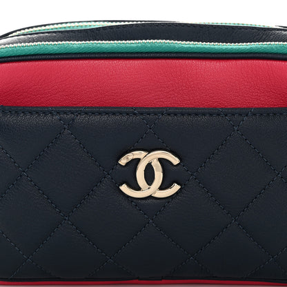 Chanel Goatskin Quilted Tri-Color In & Out Waist Bag Navy Turquoise Pink 11 of 14