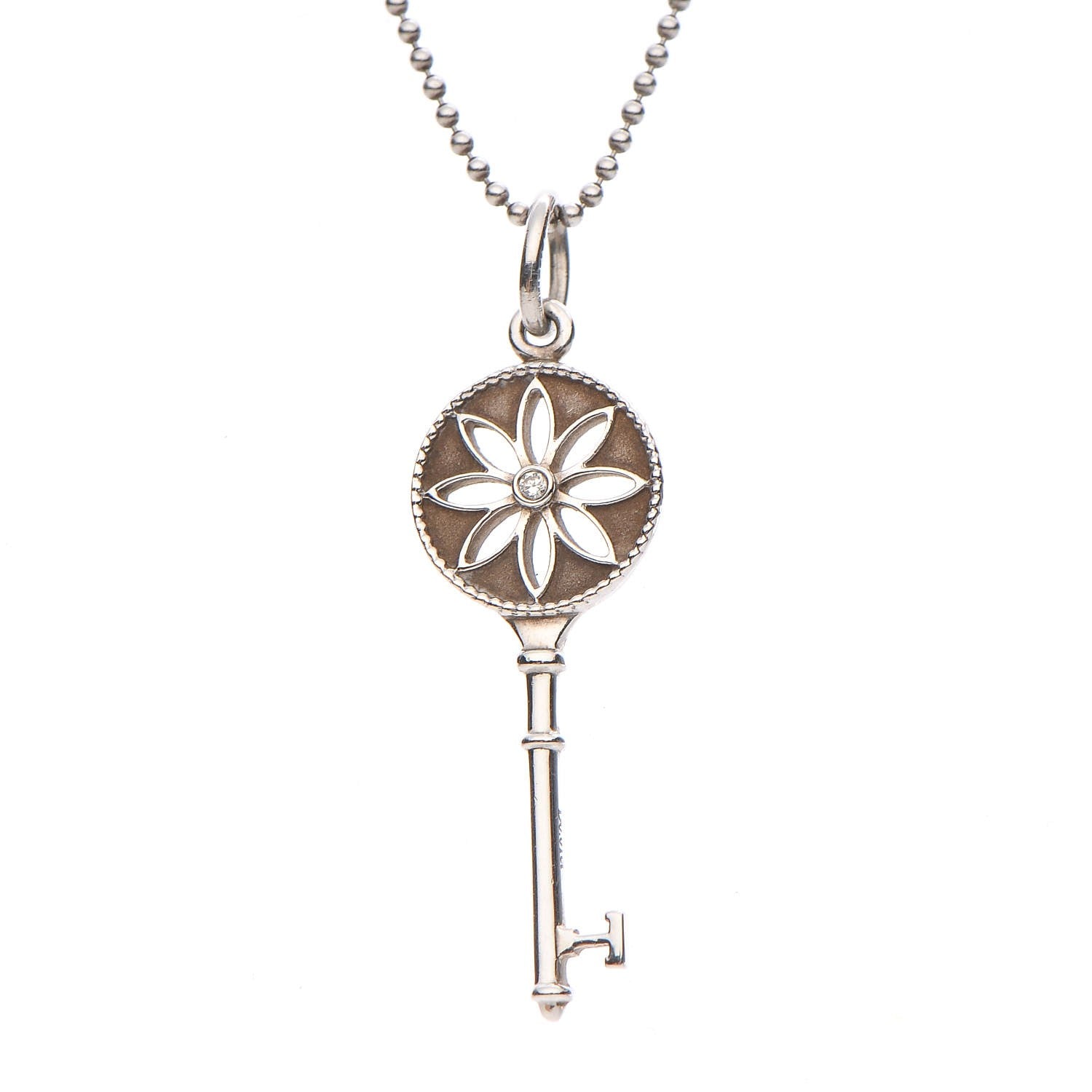 Tiffany Sterling Silver Diamond Small Daisy Key Pendant Necklace 8 of 9