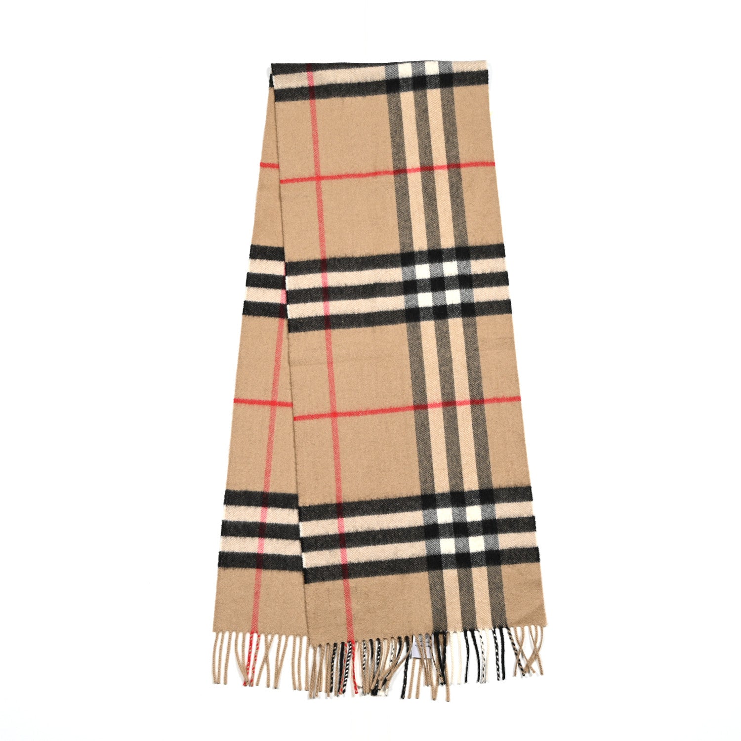 Burberry Cashmere Giant Check Fringe Scarf Camel 2 of 3