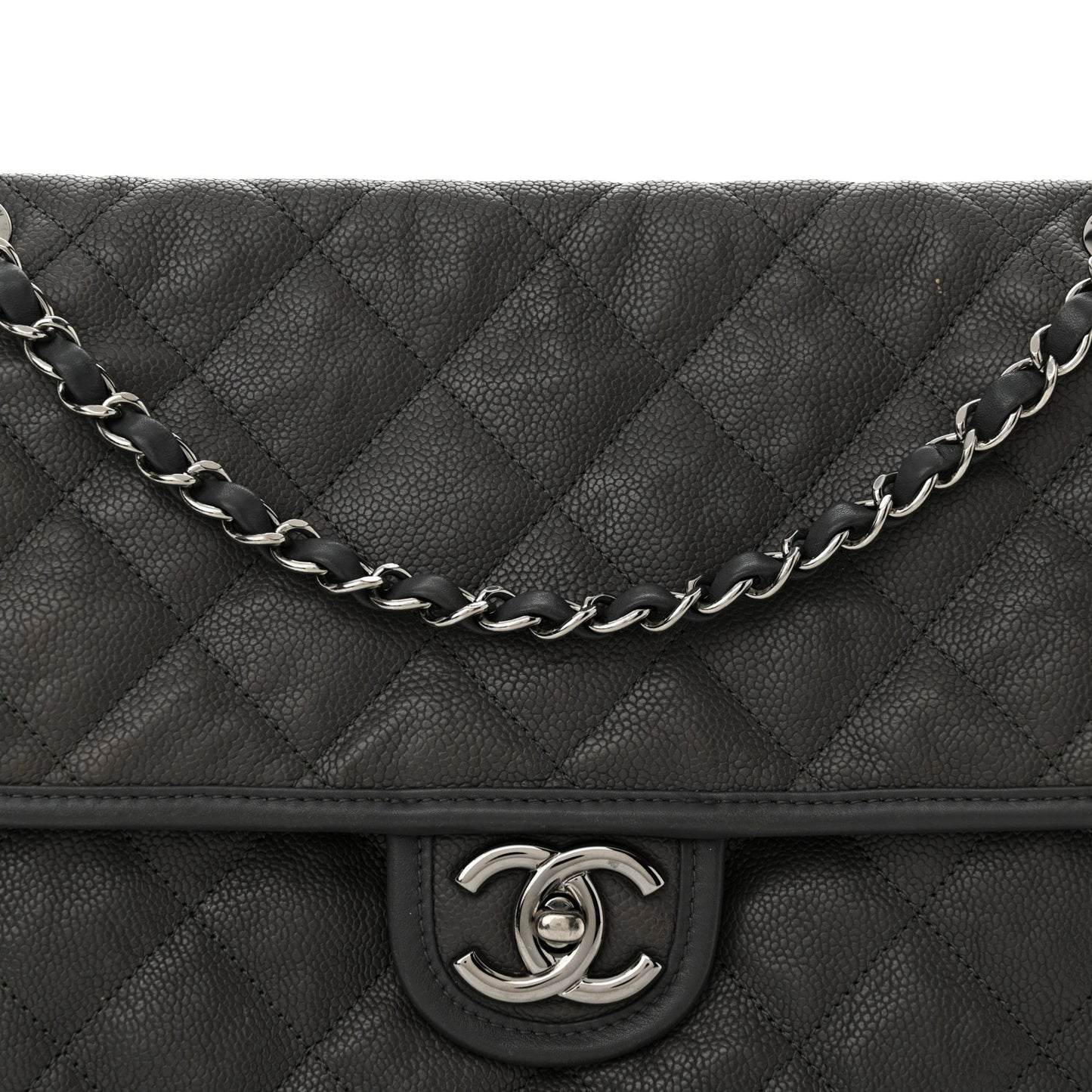 Caviar Quilted Large French Riviera Flap Dark Grey