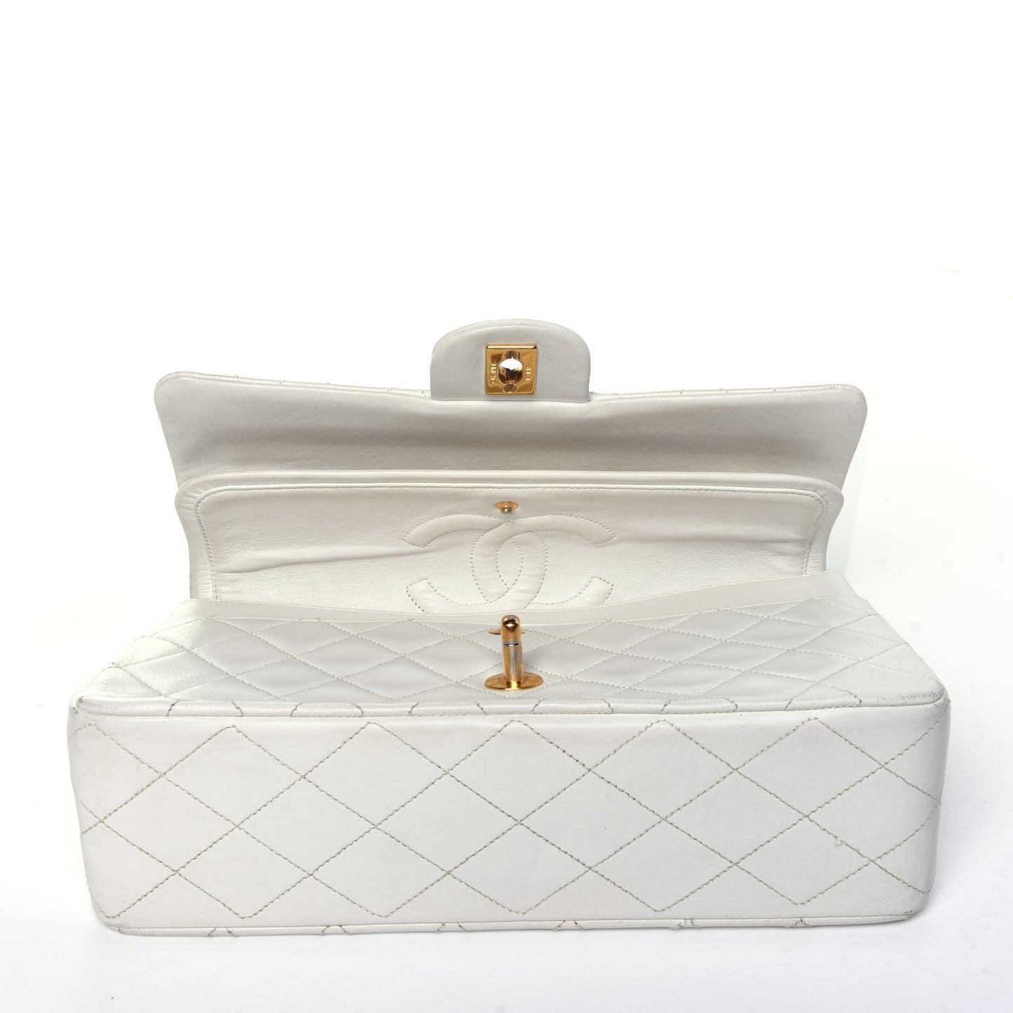 Lambskin Quilted Medium Double Flap White