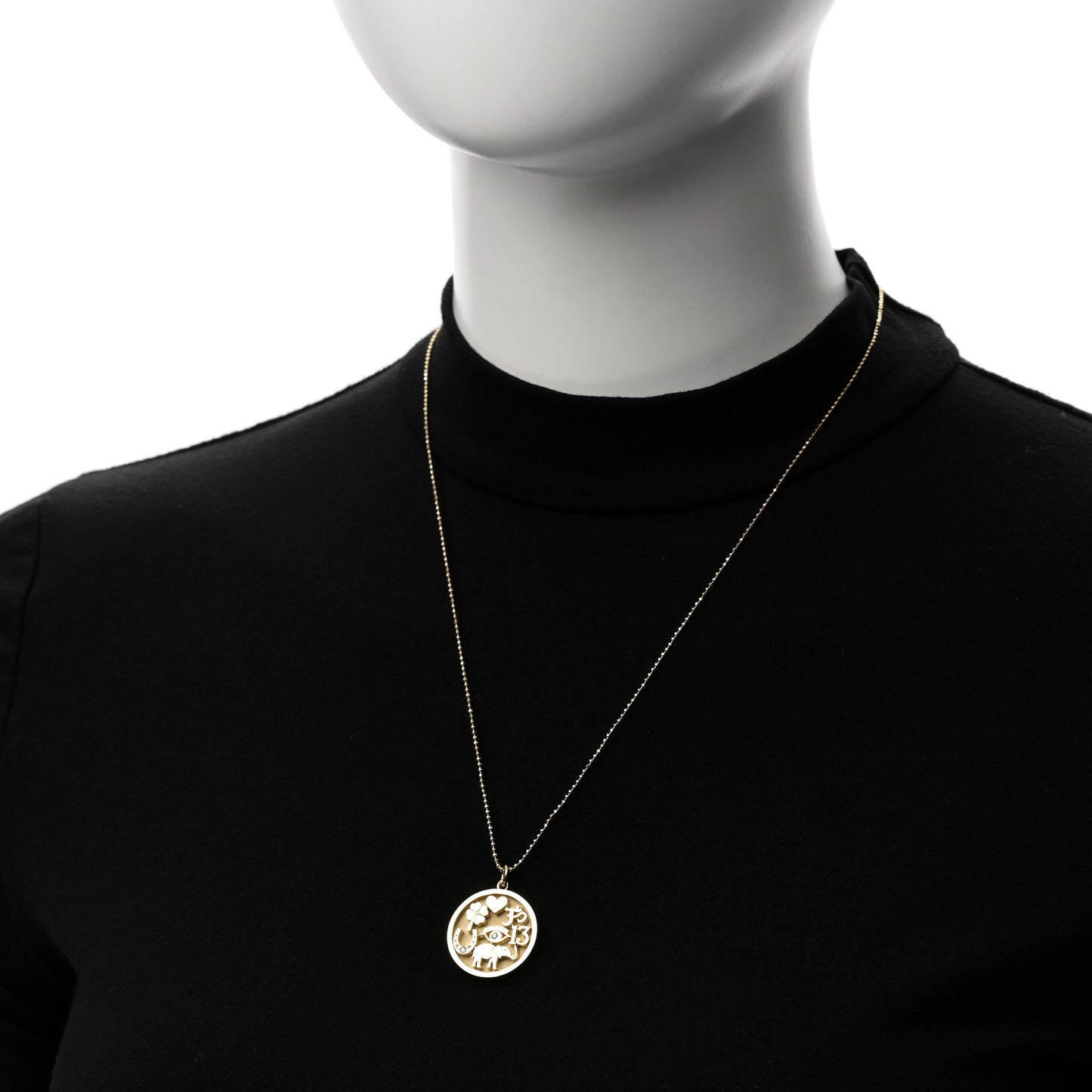 18K Yellow Gold Diamond Good Luck Pendant Necklace