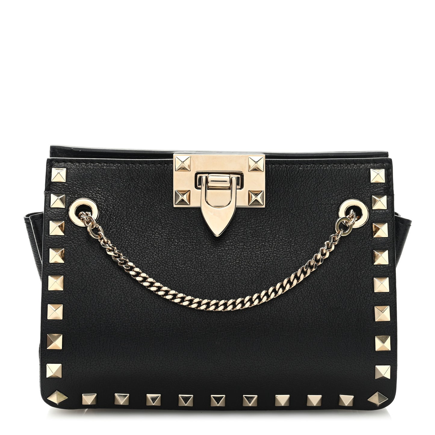 Calfskin Rockstud Mini Chain Shoulder Bag Black