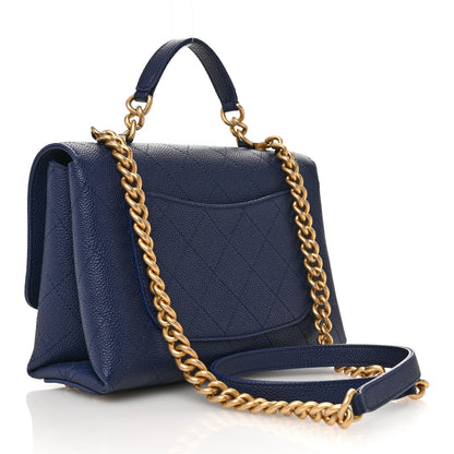 Chanel Grained Calfskin Small Stitched Flap Navy Blue 3 of 11