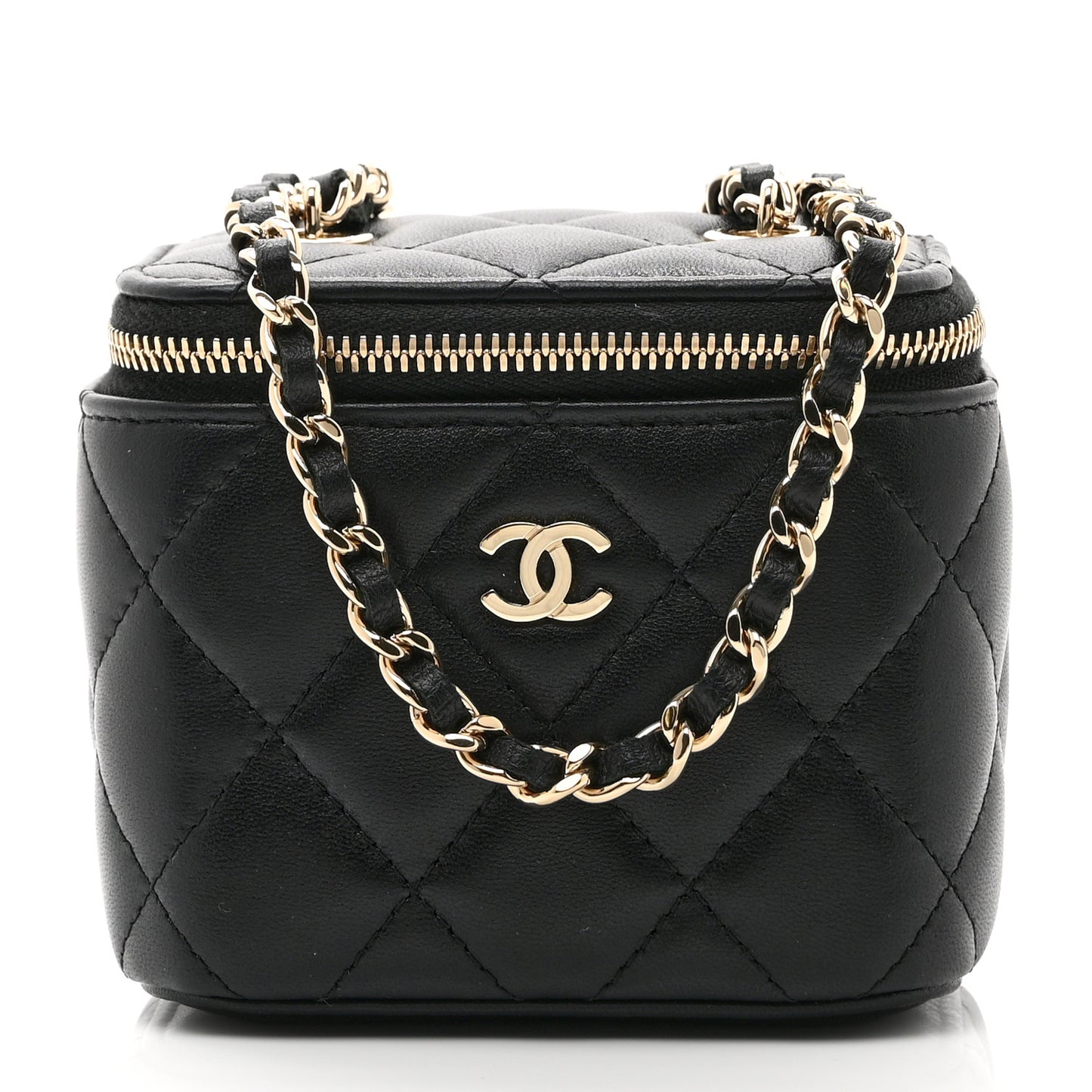 Lambskin Quilted Mini Vanity Case With Chain Black