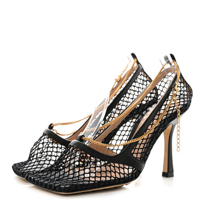 Bottega Veneta Mesh Calfskin Stretch Chain Strap 90mm Pumps 36.5 Black 3 of 8