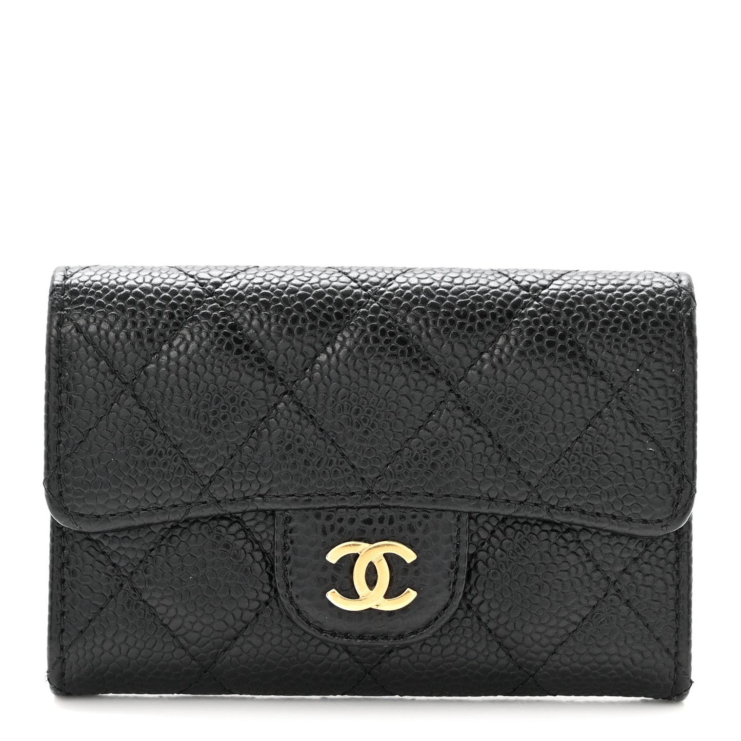 Caviar Quilted Flap Card Holder Black