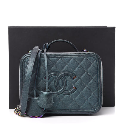 Chanel Iridescent Caviar Quilted Medium CC Filigree Vanity Case Dark Turquoise 12 of 12