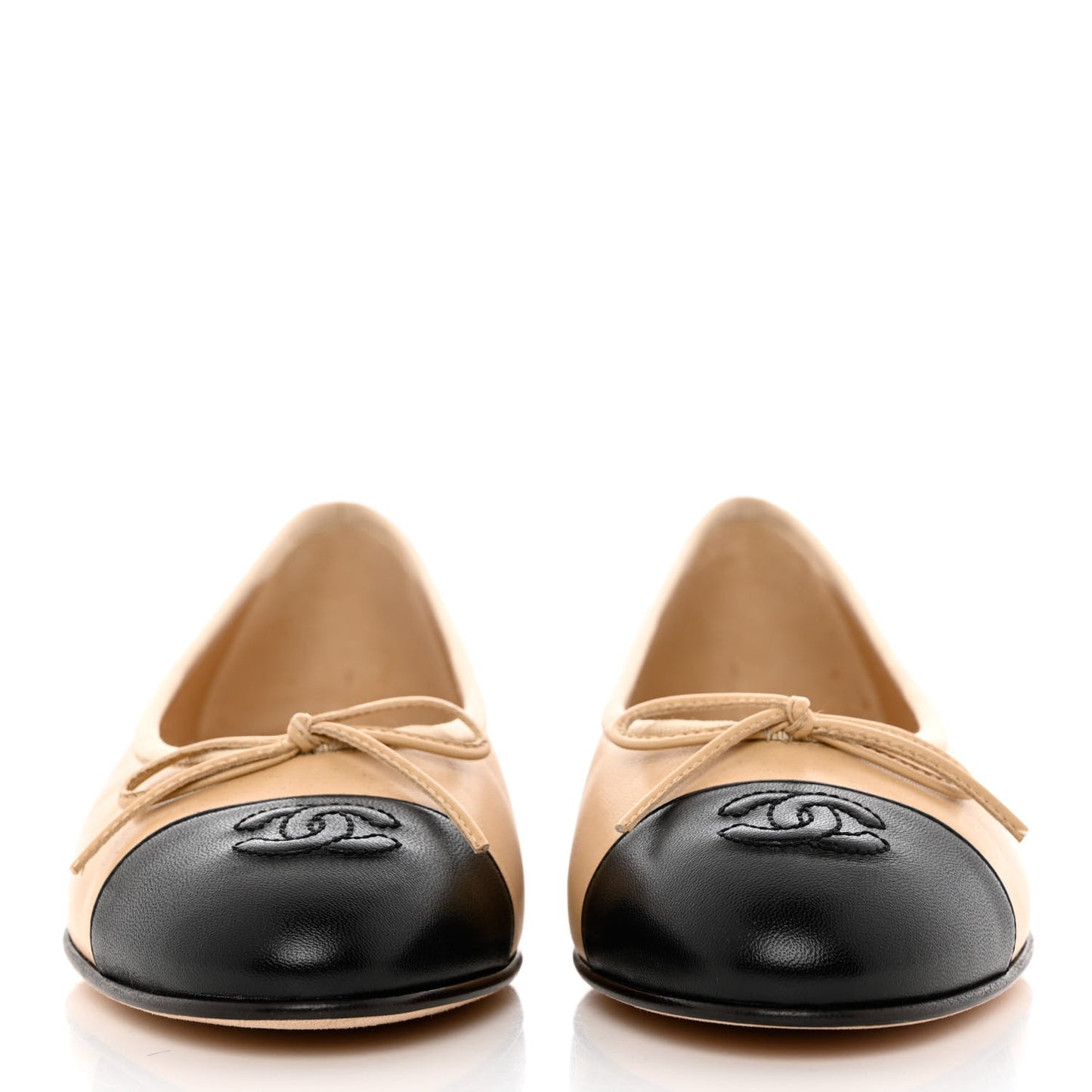 Lambskin Cap Toe CC Ballerina Flats 39 Beige Black
