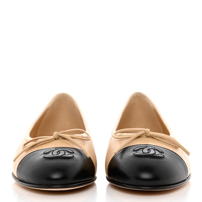 Chanel Lambskin Cap Toe CC Ballerina Flats 39 Beige Black 2 of 9