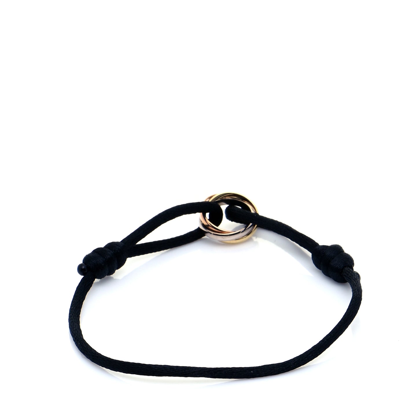 18K Pink Yellow White Gold Trinity Adjustable Cord Bracelet Black