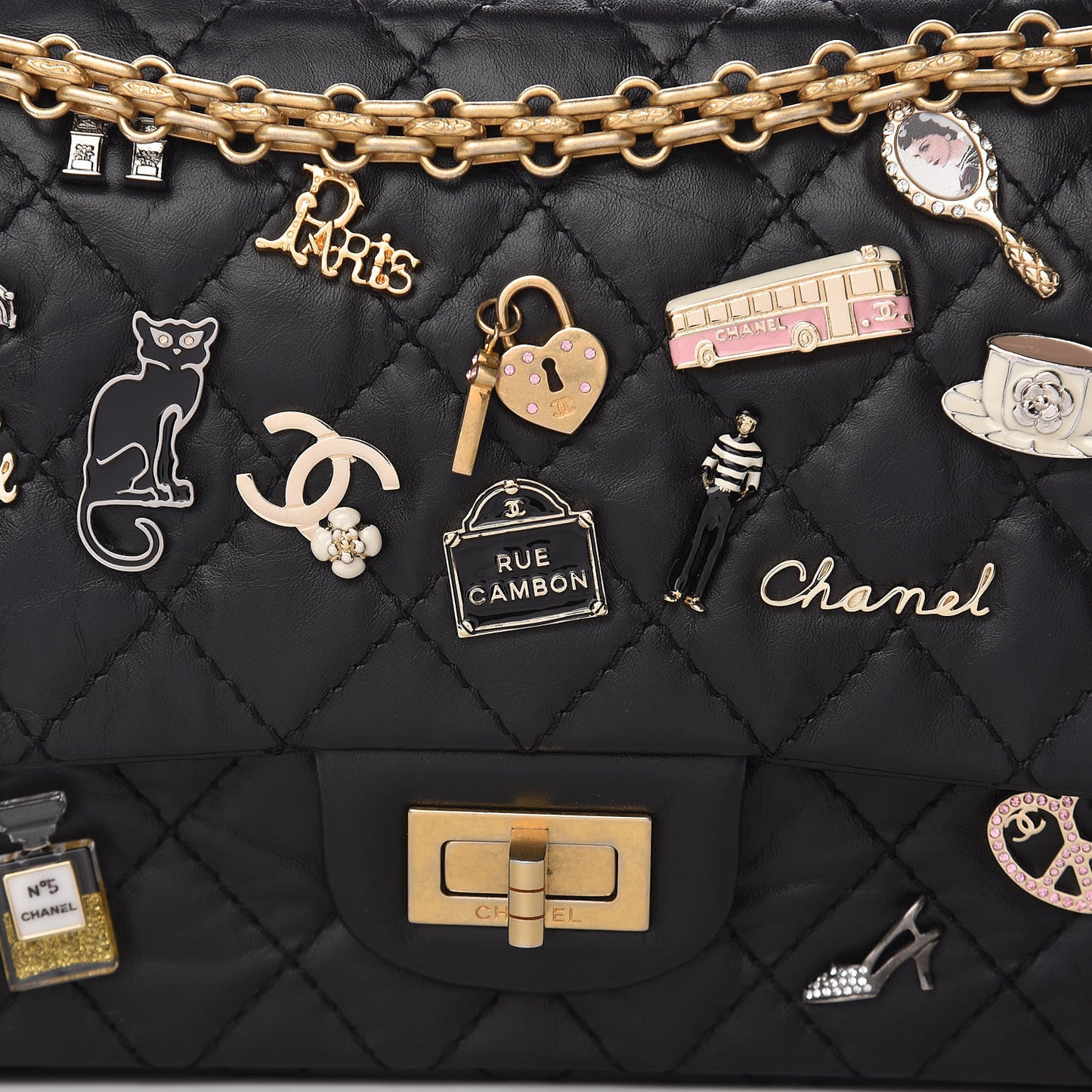 Aged Calfskin Lucky Charms 2.55 Reissue 225 Flap Black