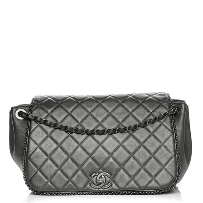 Chanel Metallic Calfskin Quilted Large CC Enchained Accordion Flap Grey 9 of 16