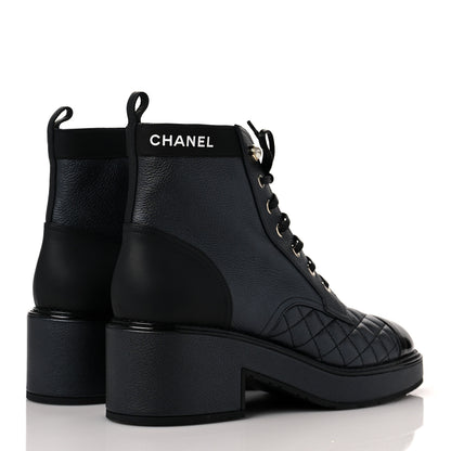 Chanel Pearly Calfskin Patent Calfskin Lace Up Combat Boots 39.5 Black 4 of 8