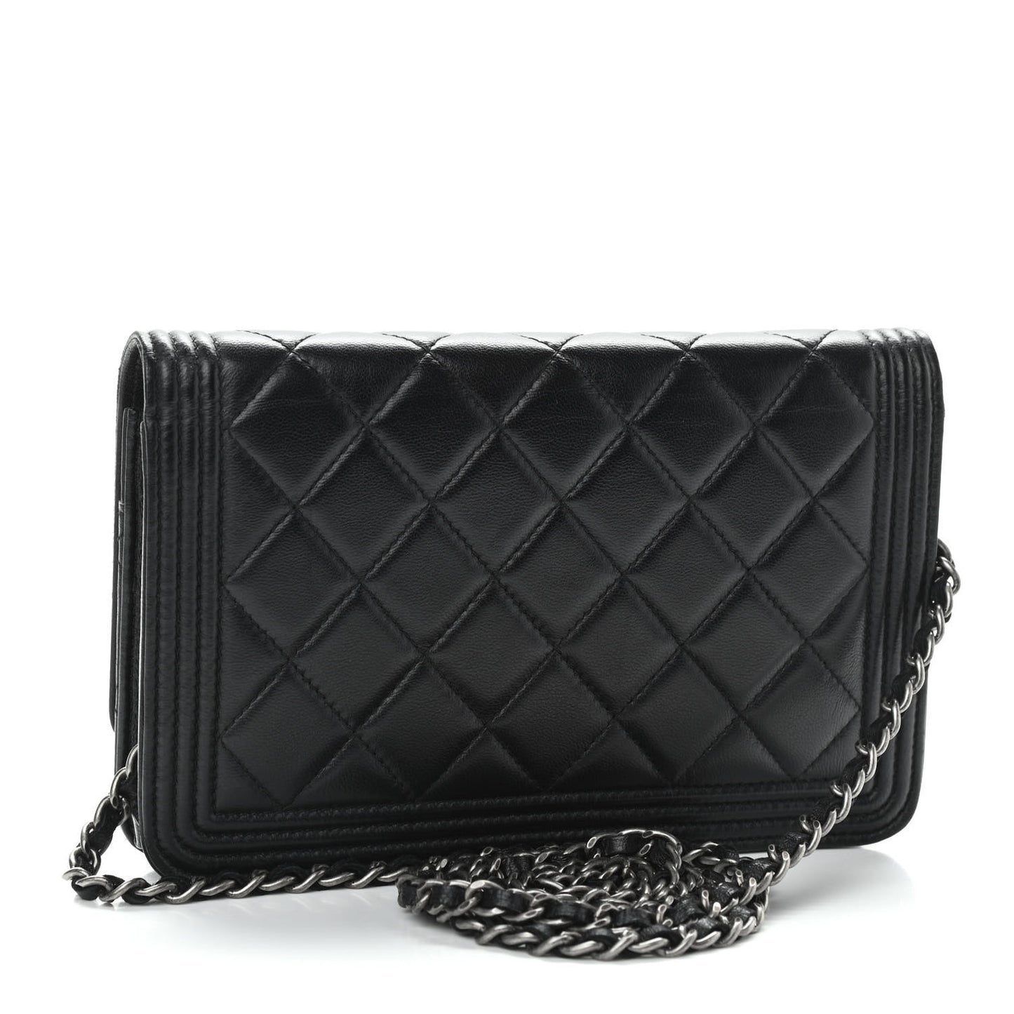 Lambskin Quilted Boy Wallet On Chain WOC Black