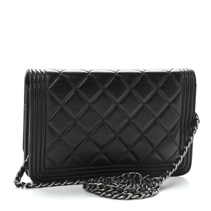 Chanel Lambskin Quilted Boy Wallet On Chain WOC Black 3 of 11