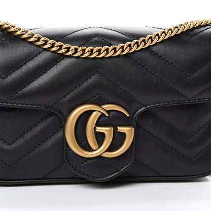 Gucci Calfskin Matelasse Super Mini GG Marmont Shoulder Bag Black 11 of 13