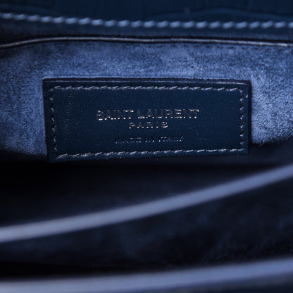 Saint Laurent Calfskin Crocodile Embossed Medium Monogram Sunset Navy 6 of 10