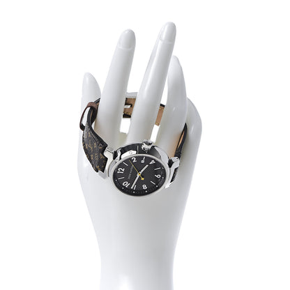 Louis Vuitton Stainless Steel Monogram 39mm Tambour Quartz Watch Brown 2 of 8
