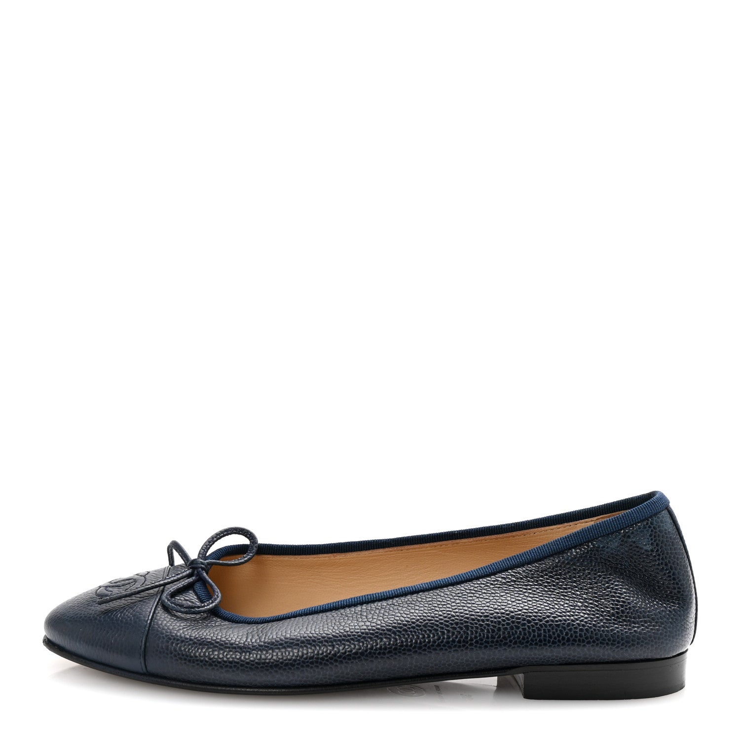 Chanel Caviar CC Cap Toe Ballerina Flats 38 Bleu Marine Fonce 1 of 10