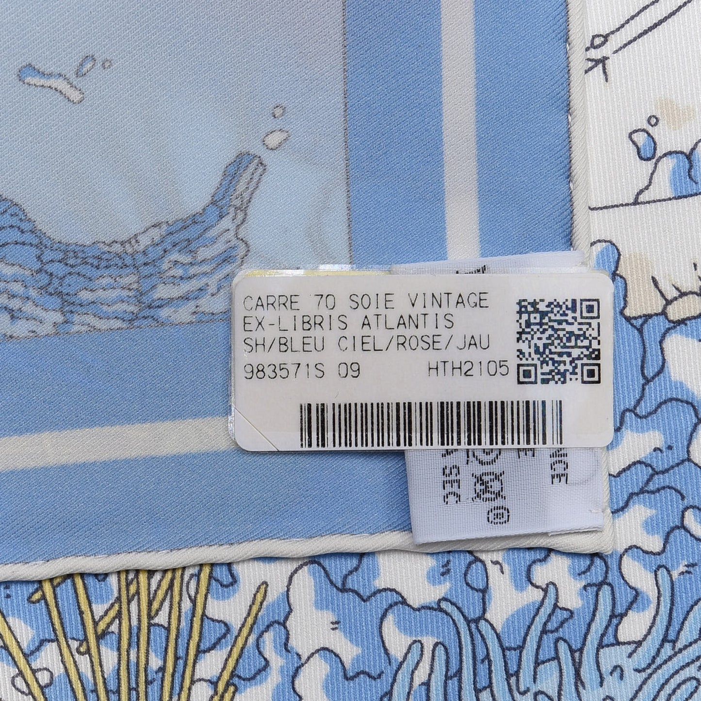 Vintage Silk Ex Libris Atlantis Scarf 70 Bleu Ciel Rose Jaune
