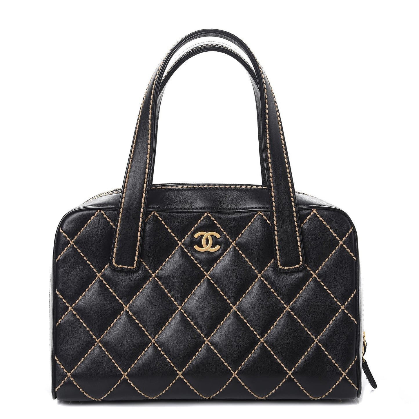 Calfskin Wild Stitch Top Handle Bag Black