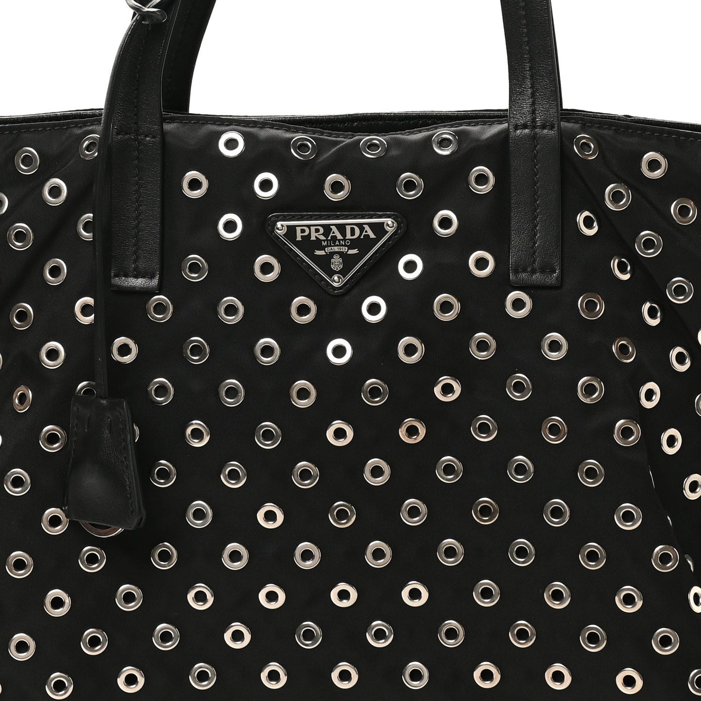Tessuto Nylon Calfskin Grommet Tote Black